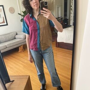 Touch USA Women's Silk Asymmetrical Button Down Shirt, Size Small